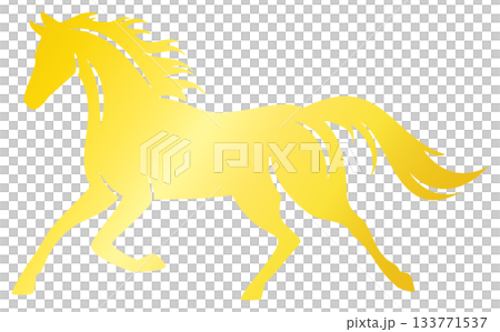 走る馬のイラスト、午年の年賀状素材、金色 走る馬のイラスト、午年の年賀状素材、金色 133771537