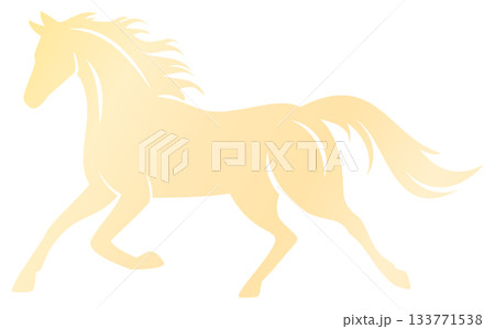走る馬のイラスト、午年の年賀状素材、黄色 走る馬のイラスト、午年の年賀状素材、黄色 133771538