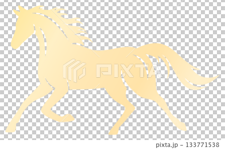 走る馬のイラスト、午年の年賀状素材、黄色 走る馬のイラスト、午年の年賀状素材、黄色 133771538