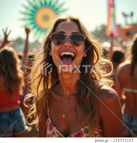 Joyful moments at a vibrant summer festival in the sun Generative AI 133772157