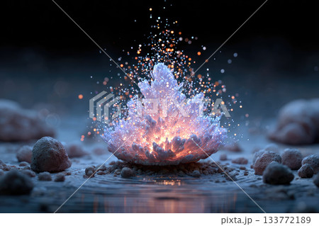 Explosive powder burst with glowing particles and dynamic motion Explosive powder burst with glowing particles and dynamic motion 133772189
