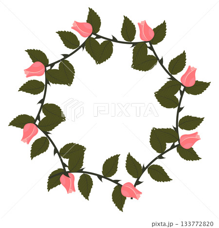 A wreath of lush, light pink roses on a stem for your design.  133772820