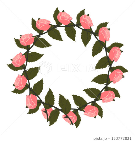 A wreath of lush, light pink roses on a stem for your design.  133772821