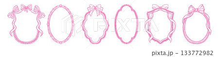 Romantic ribbon bow frame, hand drawn doodle love border, Valentine day holiday pink graphic print. Romantic ribbon bow frame, hand drawn doodle love border, Valentine day holiday pink graphic print. 133772982