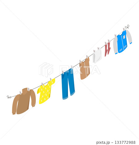 3D Isometric Flat Vector Illustration of Clothes Ropes, Drying Accessories after Washing. Item 2 133772988