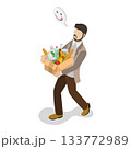 3D Isometric Flat Vector Illustration of Happy Shoppers, People Having Good Time in a Mall or Grocery Store. Item 2 133772989