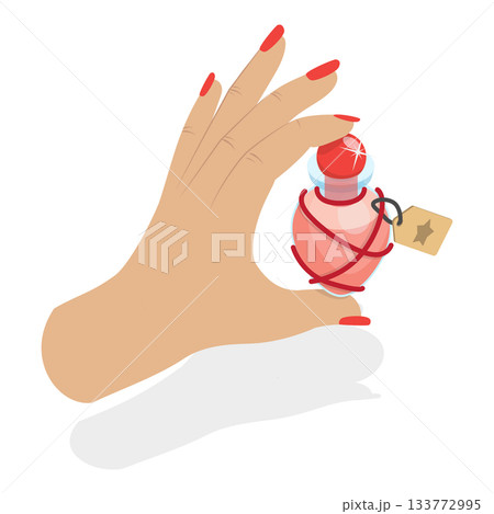 3D Isometric Flat Vector Illustration of Perfume Bottles, Perfumes Held By Female Hands. Item 3 3D Isometric Flat Vector Illustration of Perfume Bottles, Perfumes Held By Female Hands. Item 3 133772995