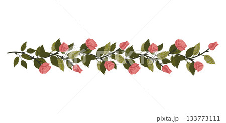 A border of bright pink, lush roses and buds for your design.  133773111