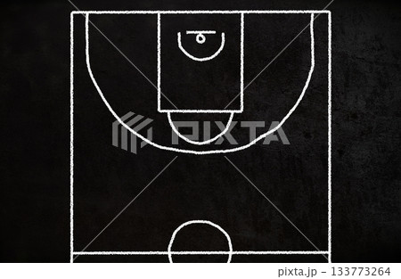 basketball field hand drawn with chalk on blackboard basketball field hand drawn with chalk on blackboard 133773264
