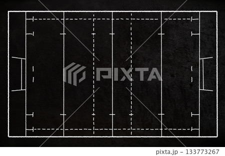 rugby field hand drawn with chalk on blackboard 133773267