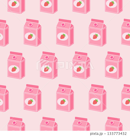 Package with strawberry milk pattern. Isolated white background. Vector simple flat illustration 133773432