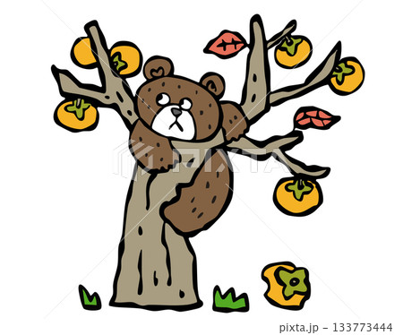 民家の柿の木に登る熊　クマ くま 133773444