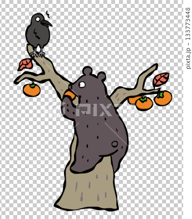 熊和烏鴉一起爬柿子樹。 133773448