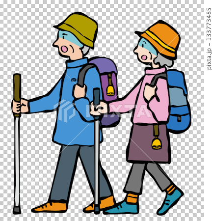 在徒步旅行時遇到危險後感到害怕的老年男女 133773485