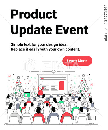 Santa Christmas product update event presentation audience festive decorated trees business conference meeting holiday celebration stage screen 133773569