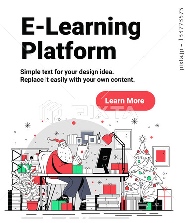 Santa e-learning Christmas online education workspace digital gifts decorated tree festive home office books computer modern flat design Santa e-learning Christmas online education workspace digital gifts decorated tree festive home office books computer modern flat design 133773575