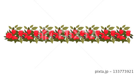 A border of bright red, lush roses and buds for your design. A border of bright red, lush roses and buds for your design. 133773921
