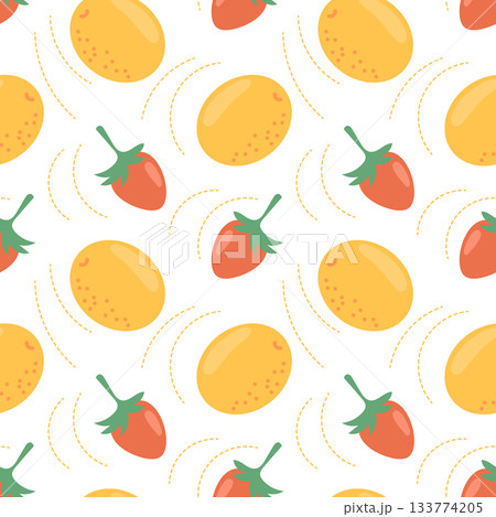 Seamless pattern of strawberries and lemons. Cute fruity background. 133774205