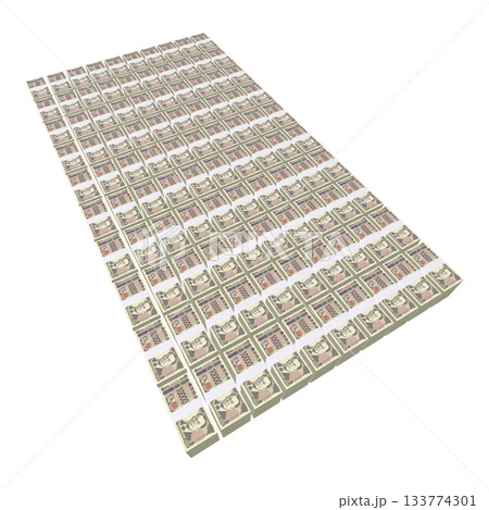 経済のイラスト素材　札束の山　新札　リアル風一万円　十億円 　平積み　（1_7） 133774301