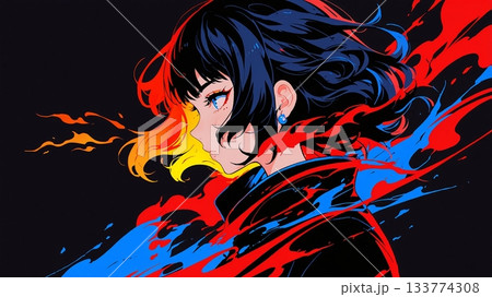 赤と青と黒と美女のイラスト 133774308