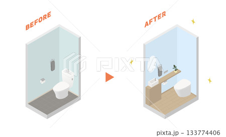 トイレ改装のビフォーアフター アイソメトリックイラスト トイレ改装のビフォーアフター アイソメトリックイラスト 133774406
