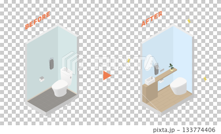 トイレ改装のビフォーアフター アイソメトリックイラスト トイレ改装のビフォーアフター アイソメトリックイラスト 133774406