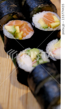 A shot of tasty sushi up close 133774435