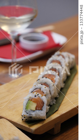 A shot of tasty sushi up close 133774448