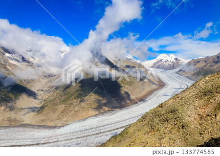 Scenic view on Great Aletsch Glacier in Valais canton, Switzerland Scenic view on Great Aletsch Glacier in Valais canton, Switzerland 133774585