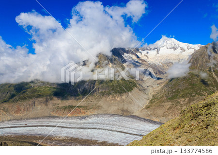 Scenic view on Great Aletsch Glacier in Valais canton, Switzerland 133774586