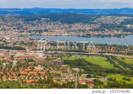 Aerial panorama of Zurich city and Lake Zurich from the Uetliberg mountain, Switzerland 133774590