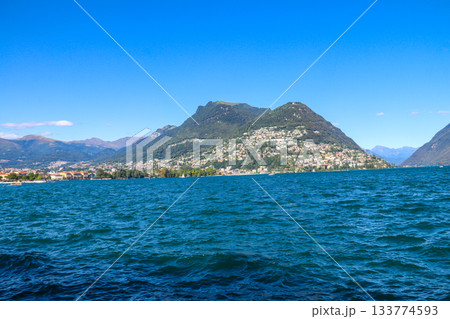 View of lake Lugano in Ticino canton, Switzerland 133774593
