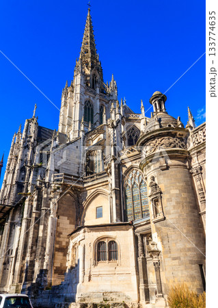 The church of Saint-Maclou church in Rouen, France. One of the best examples of the Flamboyant style of Gothic architecture in France The church of Saint-Maclou church in Rouen, France. One of the best examples of the Flamboyant style of Gothic architecture in France 133774635