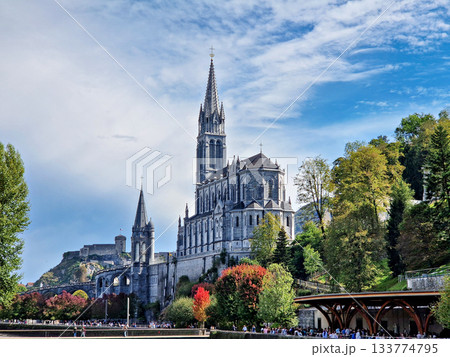 Lourdes, France - Sep 28, 2025: The Basilica in the Sanctuary of Lourdes, France. Mayor pilgrimage spot for Catholics 133774795