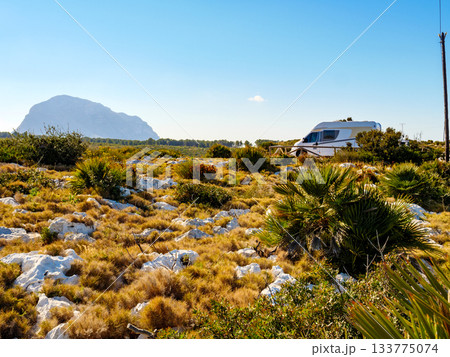 Camper car on beach, camping on nature Camper car on beach, camping on nature 133775074