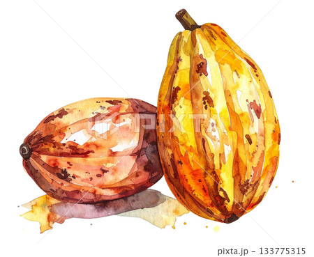 カカオ豆の水彩イラスト 133775315