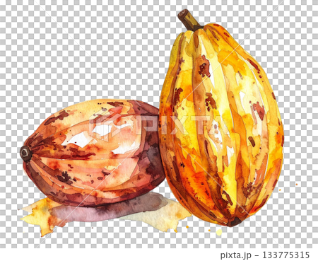 カカオ豆の水彩イラスト 133775315