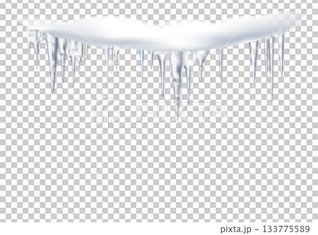 Realistic illustration of hanging icicles with snow on a transparent background Realistic illustration of hanging icicles with snow on a transparent background 133775589