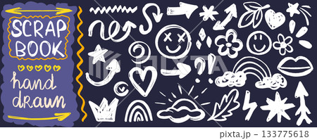 Hand drawn doodle set of simple kids illustrations 133775618