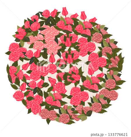 A circular arrangement of pink roses. A circular arrangement of pink roses. 133776621