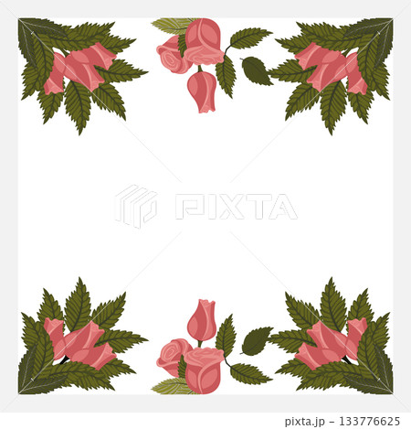 A frame decorated with dusty pink roses and buds at the top and bottom edges. A frame decorated with dusty pink roses and buds at the top and bottom edges. 133776625