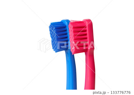 Two vibrant toothbrushes for daily dental care, isolated, PNG 133776776
