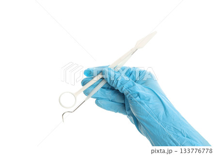 Gloved hand with dental tools for treatment, PNG Gloved hand with dental tools for treatment, PNG 133776778