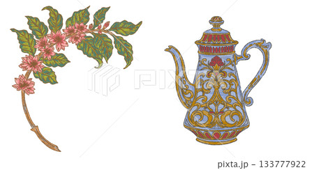 vintage tea pot with flowers 133777922