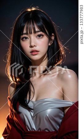 夕日の中の女性 133777983