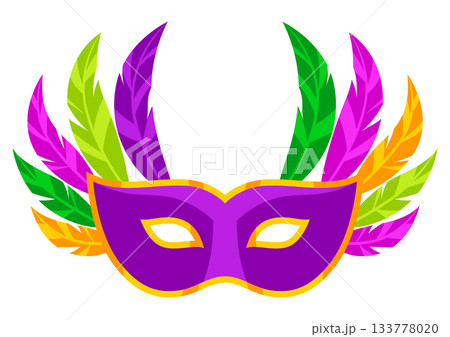 Mardi Gras mask with feathers. Carnival illustration for traditional holiday or festival. 133778020