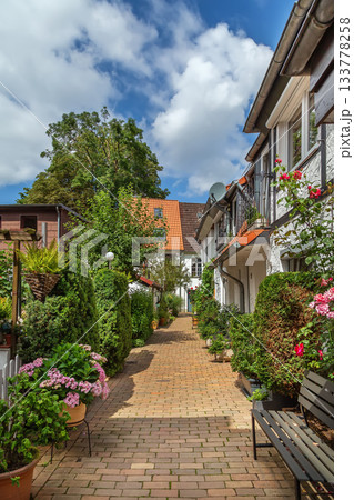 Medieval courtyard in Lubeck, Germany 133778258