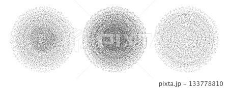 Set of abstract circles with grainy, sand stippled texture. Collection of circular shapes dotwork to create a noise gradient, perfect for retro shading or grunge design elements . Isolated vector Set of abstract circles with grainy, sand stippled texture. Collection of circular shapes dotwork to create a noise gradient, perfect for retro shading or grunge design elements . Isolated vector 133778810