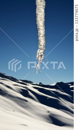 Frozen Piece of Icicle in the Mountains , Close-up Frozen Piece of Icicle in the Mountains , Close-up 133779073