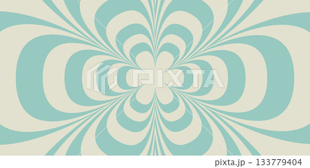 Retro flower background with teal and white curved lines creating a groovy optical pattern. Psychedelic vintage style with flowing symmetry. Vector illustration. Retro flower background with teal and white curved lines creating a groovy optical pattern. Psychedelic vintage style with flowing symmetry. Vector illustration. 133779404